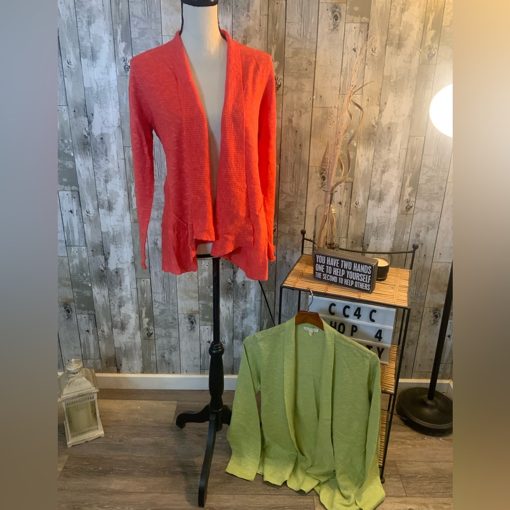 Set of two Eileen Fisher Women's Cardigan Sweater - Coral and Green